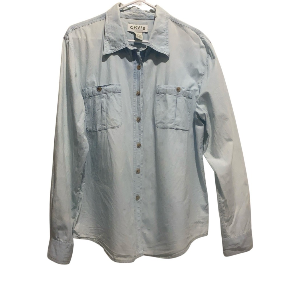 Orvis Button Down Shirt Long Sleeve Cotton Size L VTG 90d USA Made Work Wear